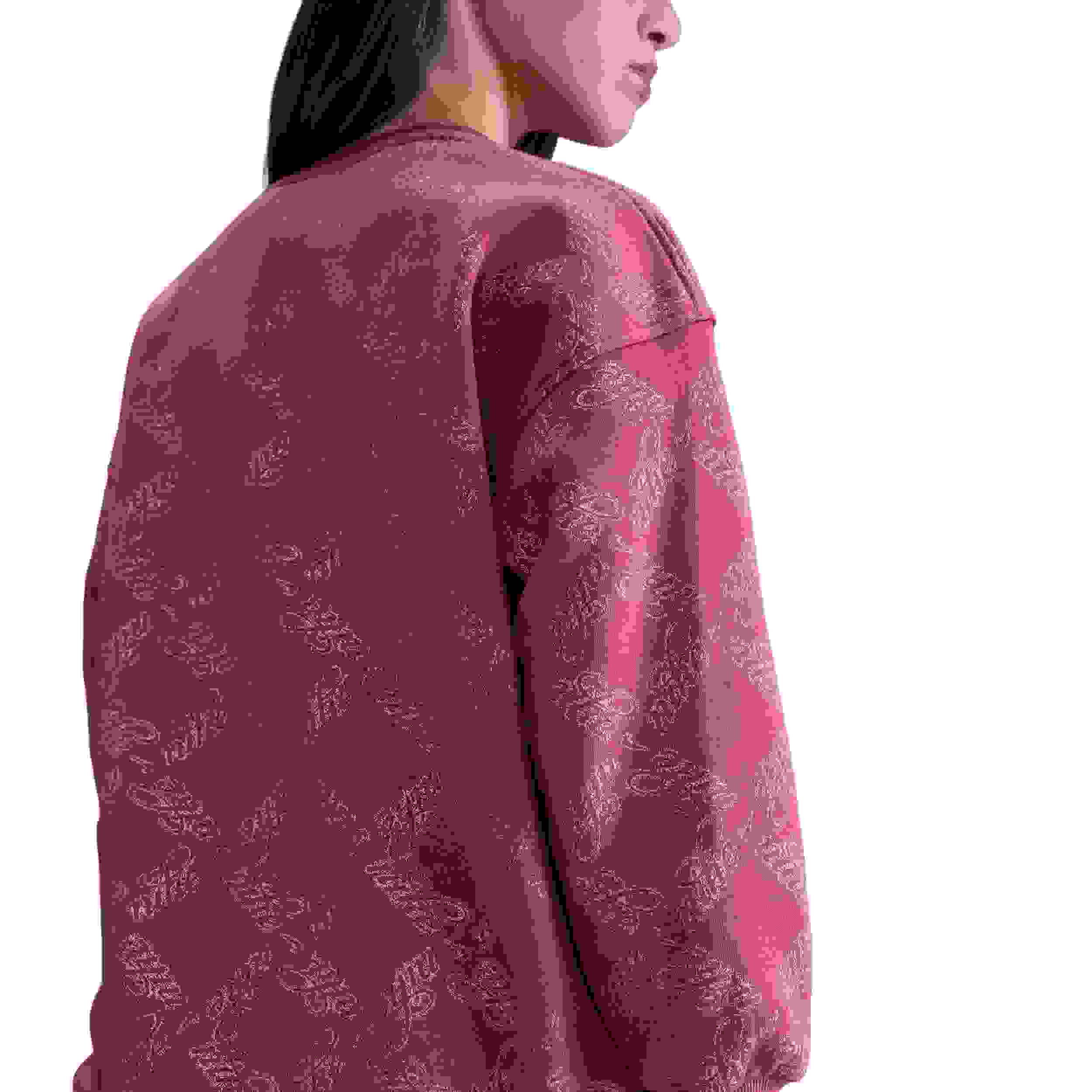 Nike Sportswear Club Fleece Oversized Big Girls' Beet Purple/Gold Printed Crewneck Sweatshirt